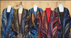 Rhonda Stark Italian Knit Wave Pattern Shawls Ocean, Cappuccino, Turquoise, Red Lipstick, Midnight