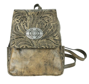 American West Lariats & Lace Leather Backpack Distressed Charcoal Brown