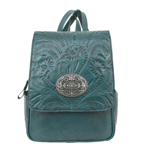American West Lariats & Lace Leather Backpack Dark Turquoise