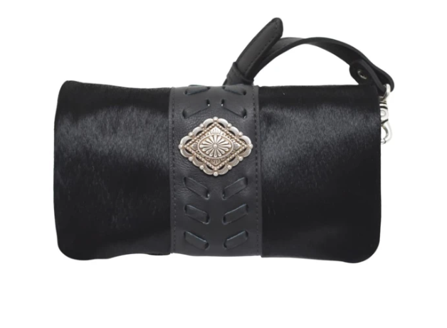 American West Grab and Go Foldover Crossbody Black Hair on Hide