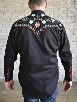 Rockmount Ranch Wear Men's Agave Cactus Foral Embroidery Black Back