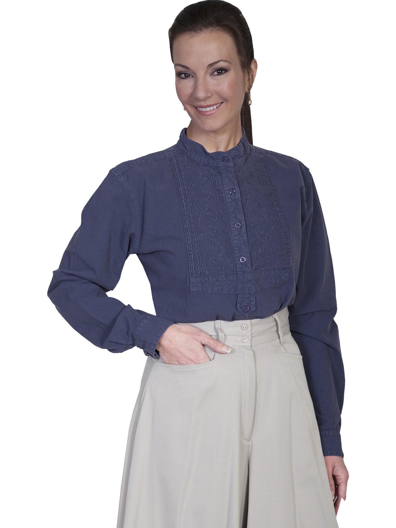 Scully Ladies Rangewear Blouse with Embroidered Bib Blue Front