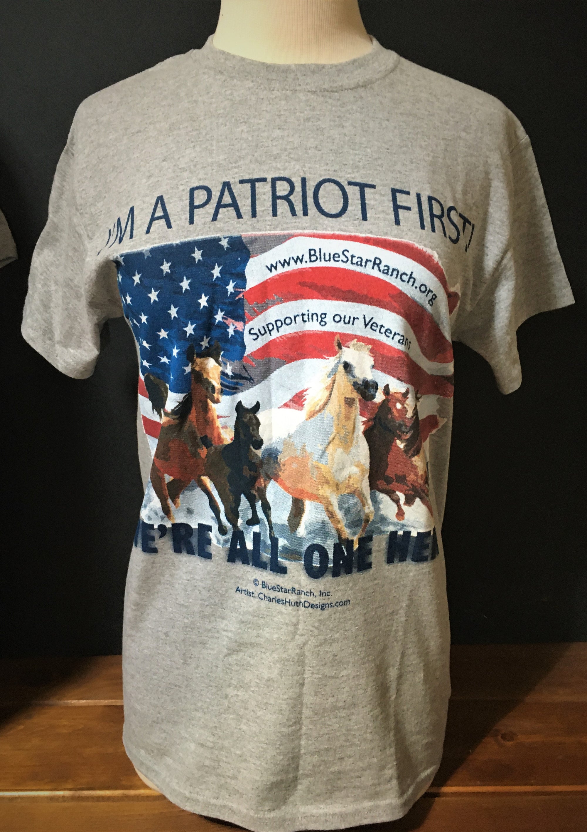 Unisex Men's and Ladies' Blue Star Ranch Tee Shirts on Male Mannequin
