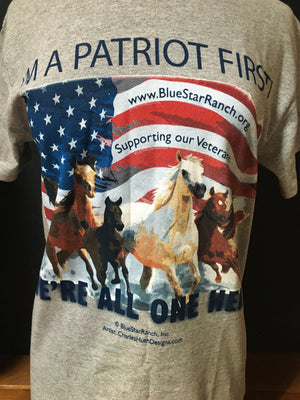 Unisex Men's and Ladies' Blue Star Ranch Tee Shirts on Male Mannequin