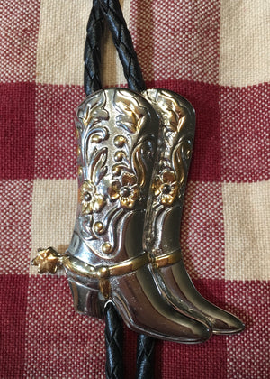 Silver Tone Cowboy Boots Bolo