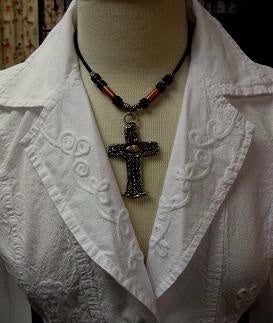 Necklace Old California Style Cross with Beads