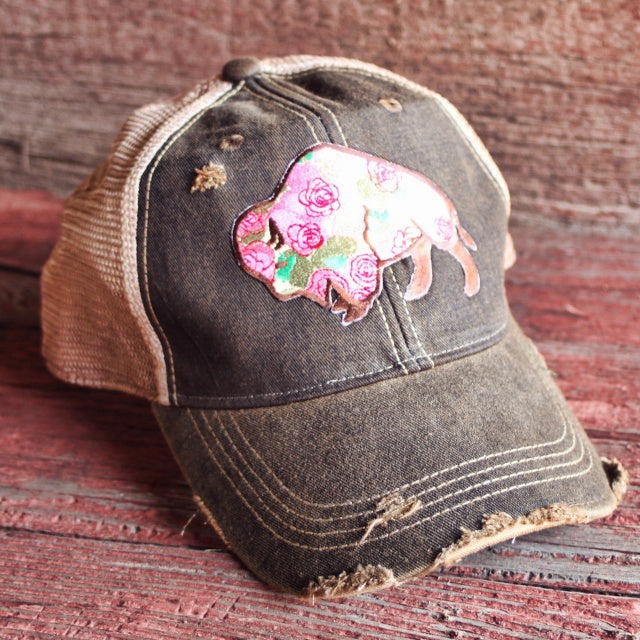 Original Cowgirl Clothing Ball Cap Buffalo Rose Blue #270650