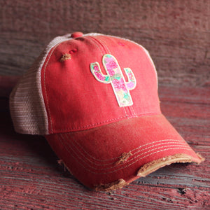 Original Cowgirl Clothing Cap Rose Cactus Red Wash