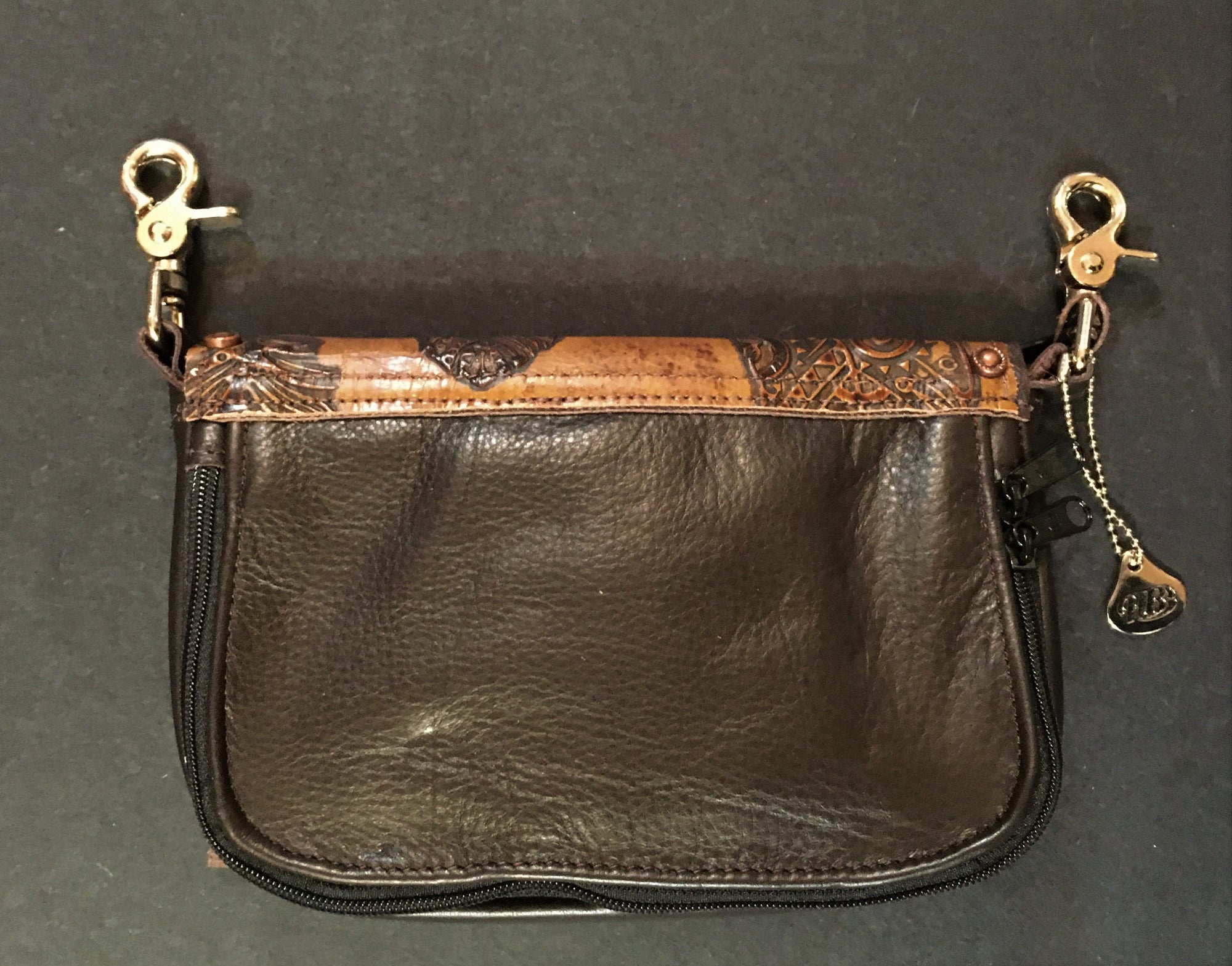 Concealed Carry Hip Bag Coffee Bean Cowhide with Feather Lid Back