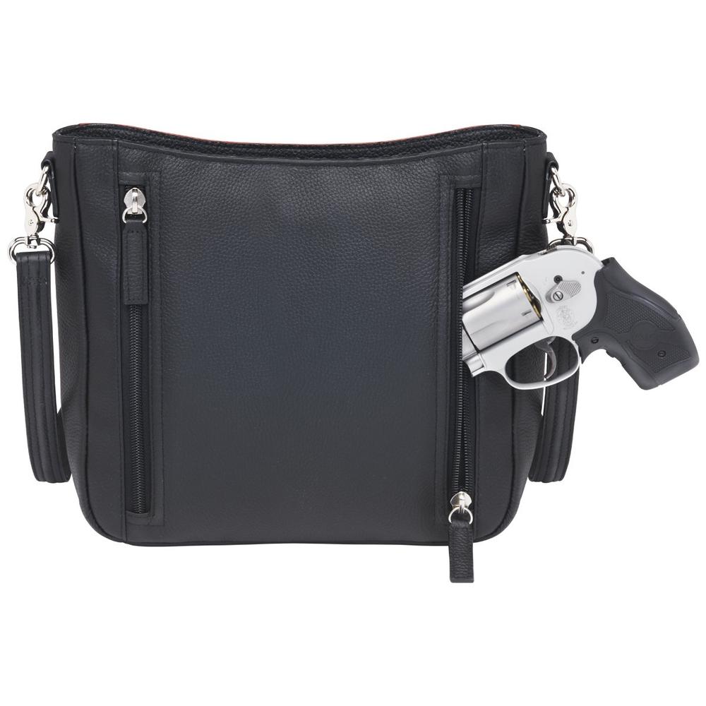 Concealed Carry Slim Crossbody Bag Cinnamon and Black Back with Gun