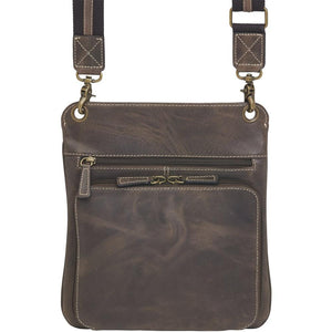 Concealed Cross Body Bag Distressed Brown Buffalo Leather Back