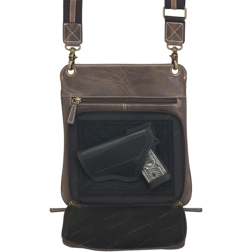 Concealed Cross Body Bag Distressed Brown Buffalo Leather Concealed Carry Compartment