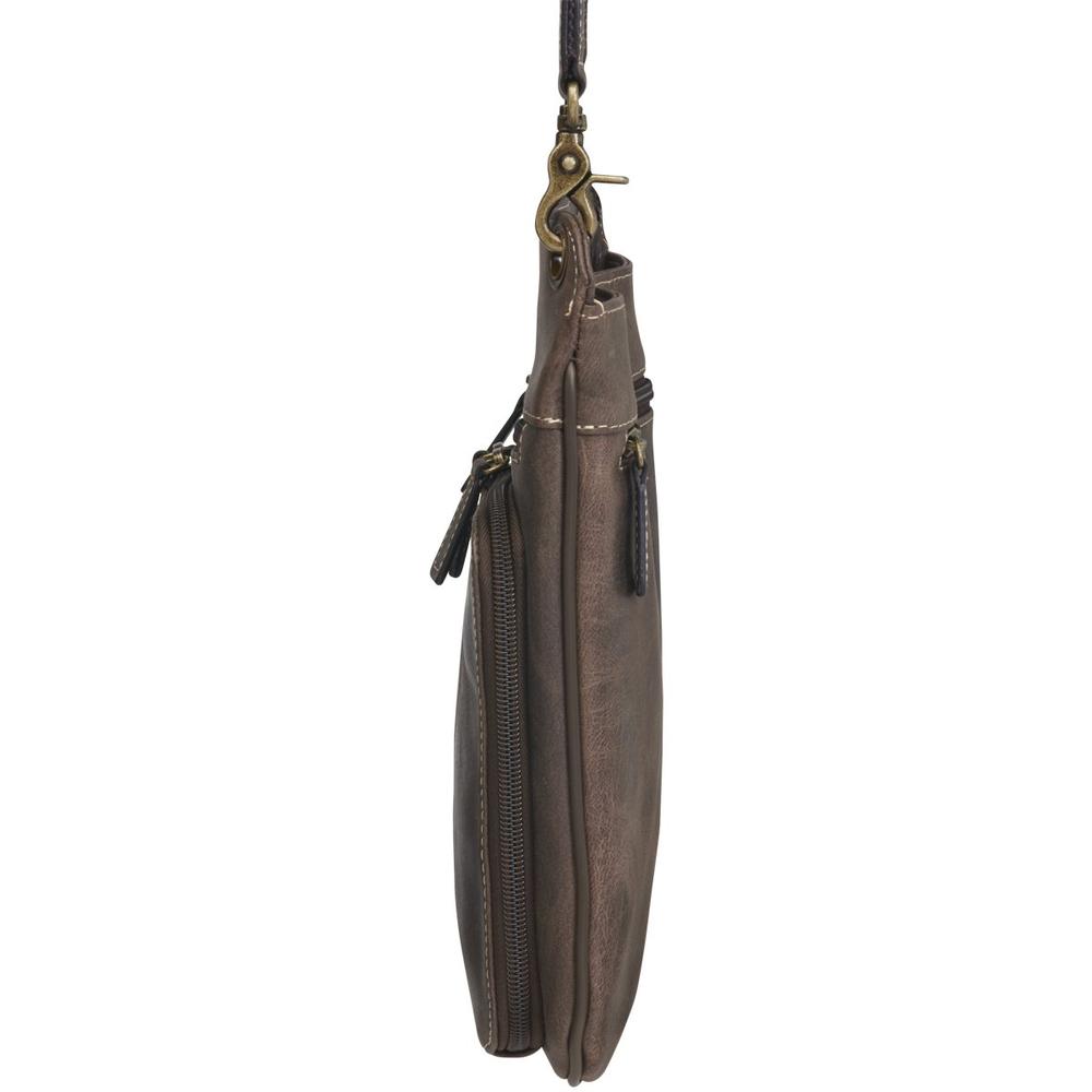 Concealed Cross Body Bag Distressed Brown Buffalo Leather Side View