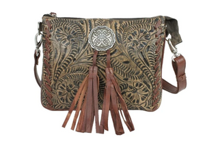 American West Lariats & Lace Collection Crossbody Multi Compartment Bag Distressed Charcoal