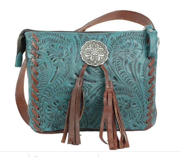 American West Lariats & Lace Collection Crossbody Multi Compartment Bag Dark Turquoise