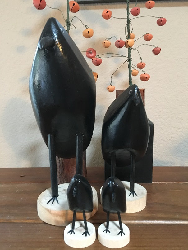 Edith John Hand Carved Large Standing Crow, Medium Standing Crow, XSmall Standing Crows