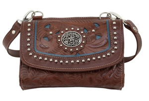 American West Lady Lace Collection Crossbody Wallet Dark Brown Front