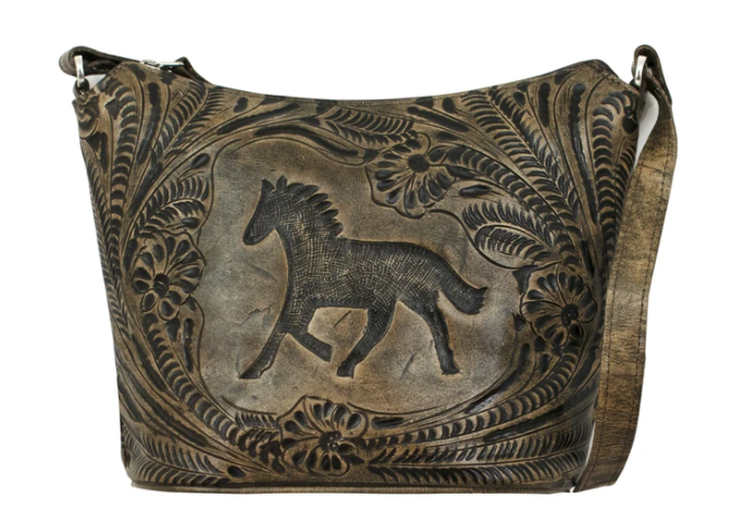 American West Handbag Hitchin' Post Top Zip Tote Medium Brown Front