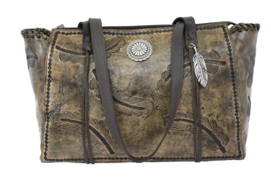 American West Sacred Bird Collection Zip Top Shoulder Tote Distressed Charcoal