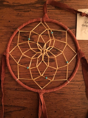 Authentic Navajo Dream Catcher 5" Tan Wrap Detail