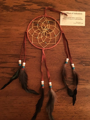 Authentic Navajo Dream Catcher 5" Tan Wrap