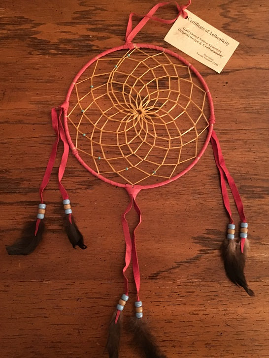 Authentic Navajo Dream Catcher 8" Rose Blue, Tan