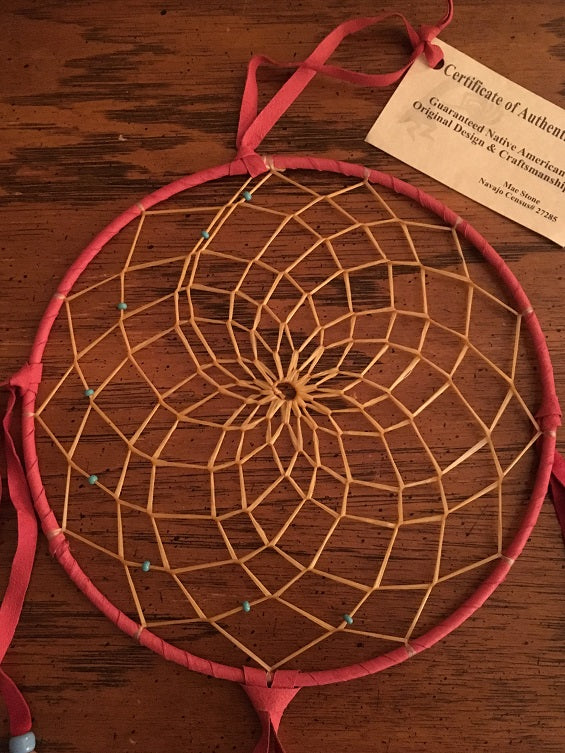 Authentic Navajo Dream Catcher 8" Rose Blue, Tan