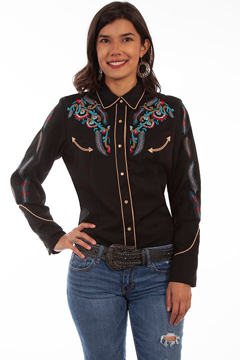 Scully Ladies' PL-878 Vintage Western Embroidered Shirt Black