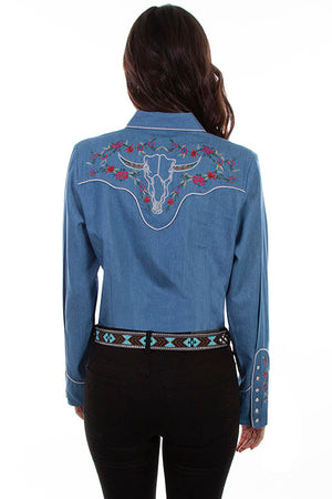 Scully Ladies' PL-879 Vintage Western Floral Embroidered Denim Shirt Back
