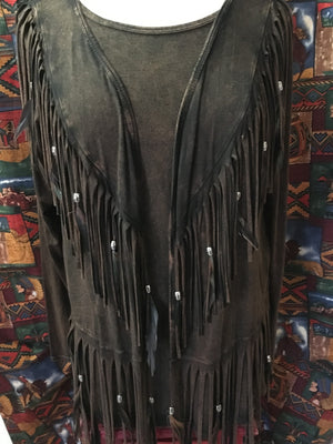 Distressed Brown Feathered Fringed Short Jacket