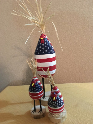 Edith John Hand Carved Patriotic Brood of Chickens Medium and Small