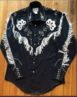 Vintage Inspired Western Shirt Mens Rockmount Fringe Black S-2XL