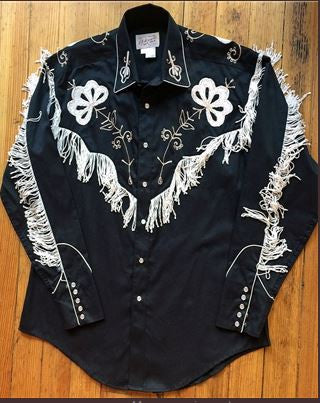 Vintage Inspired Western Shirt Ladies Rockmount Fringe Black 