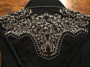 Vintage Inspired Western Shirt Ladies' Scully Two Tone Gold Embroidery Back Black