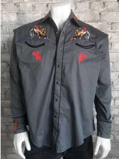 Rockmount Ranch Wear Men's Vintage Inspired Bucking Bronc Embroidered Shirt Front #176840A