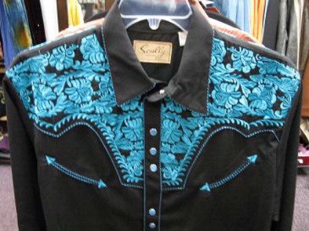 Vintage Inspired Western Shirt Mens Scully Gunfighter Turquoise Yoke S-4XL