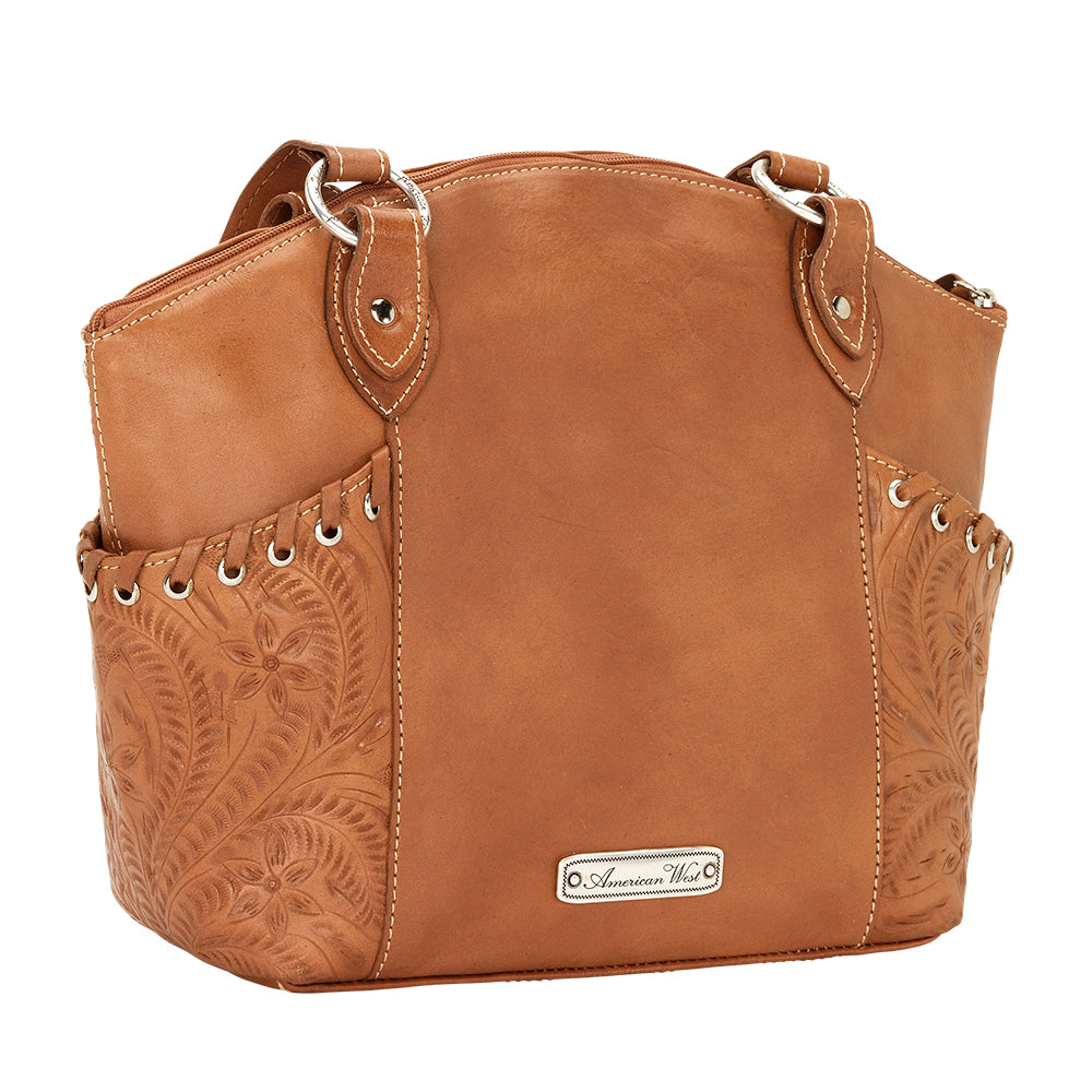 American West Handbag, Harvest Moon Collection, Zip Top Bucket Tote Front View