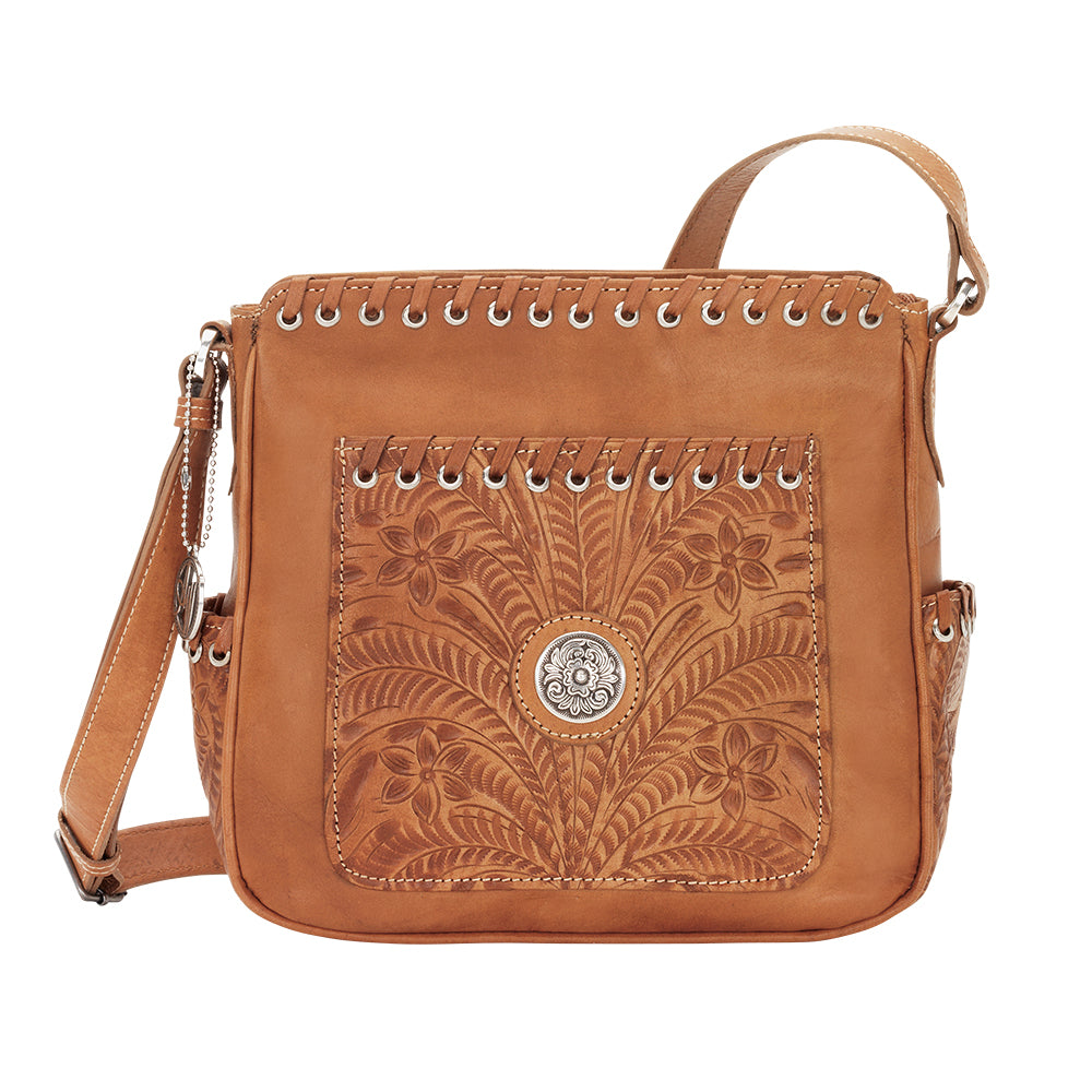 American West Handbag, Harvest Moon Collection, Crossbody Zip Top Bucket Tote, Front View