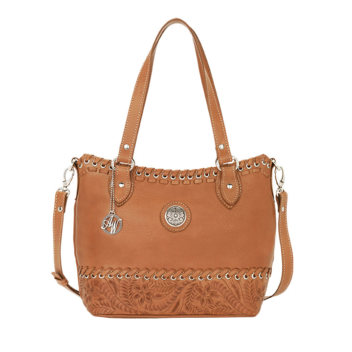 American West Handbag, Harvest Moon Collection, Zip Top Convertible Bucket Tote Front View