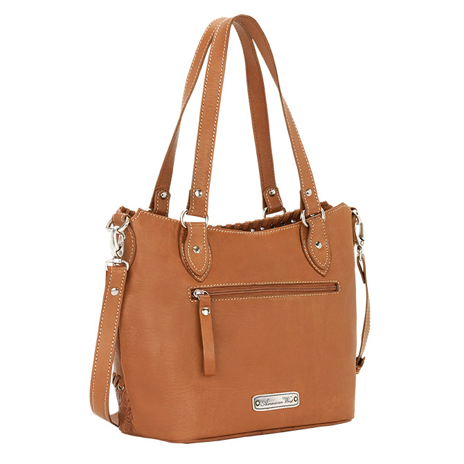 American West Handbag, Harvest Moon Collection, Zip Top Convertible Bucket Tote Front View