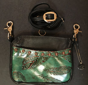 Hip Cellphone Jade Feather Print Front Pocket