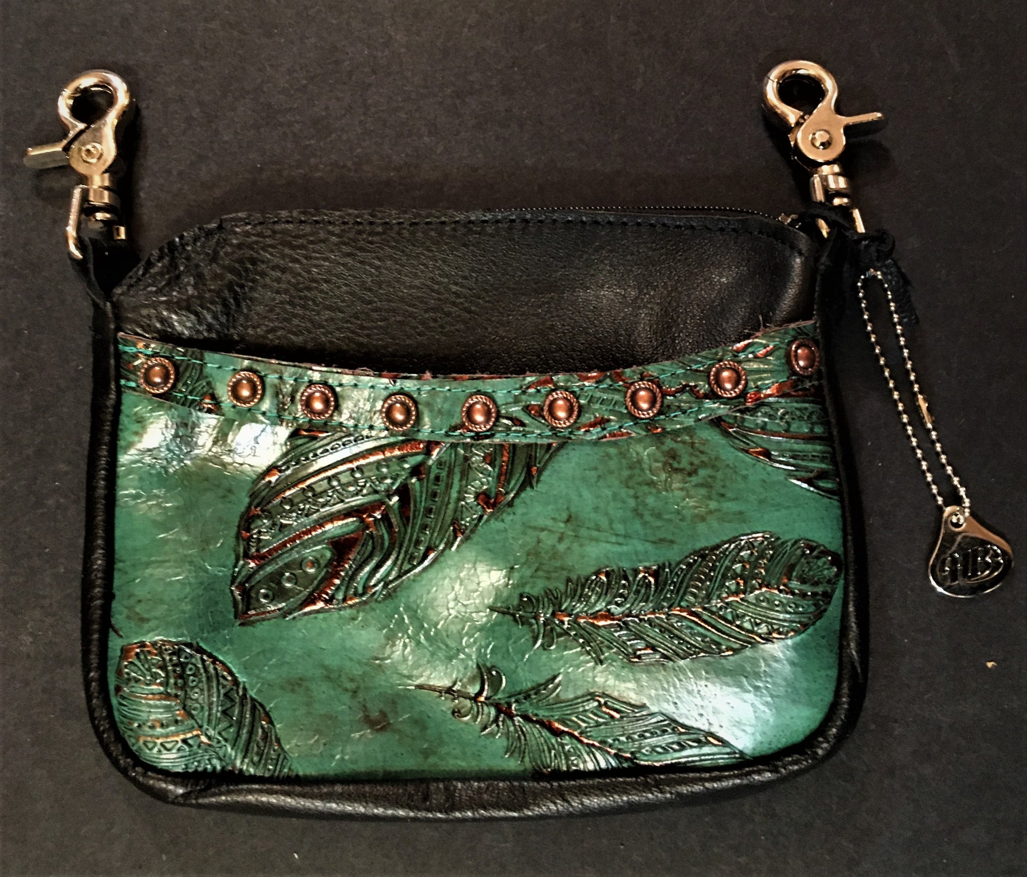 Hip Cellphone Jade Feather Print Front Pocket