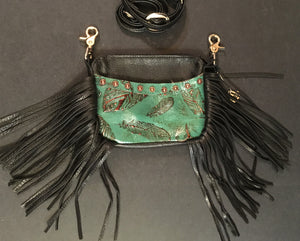 Hip Bag Company Side Cellphone with Fringe Jade Feather Leather