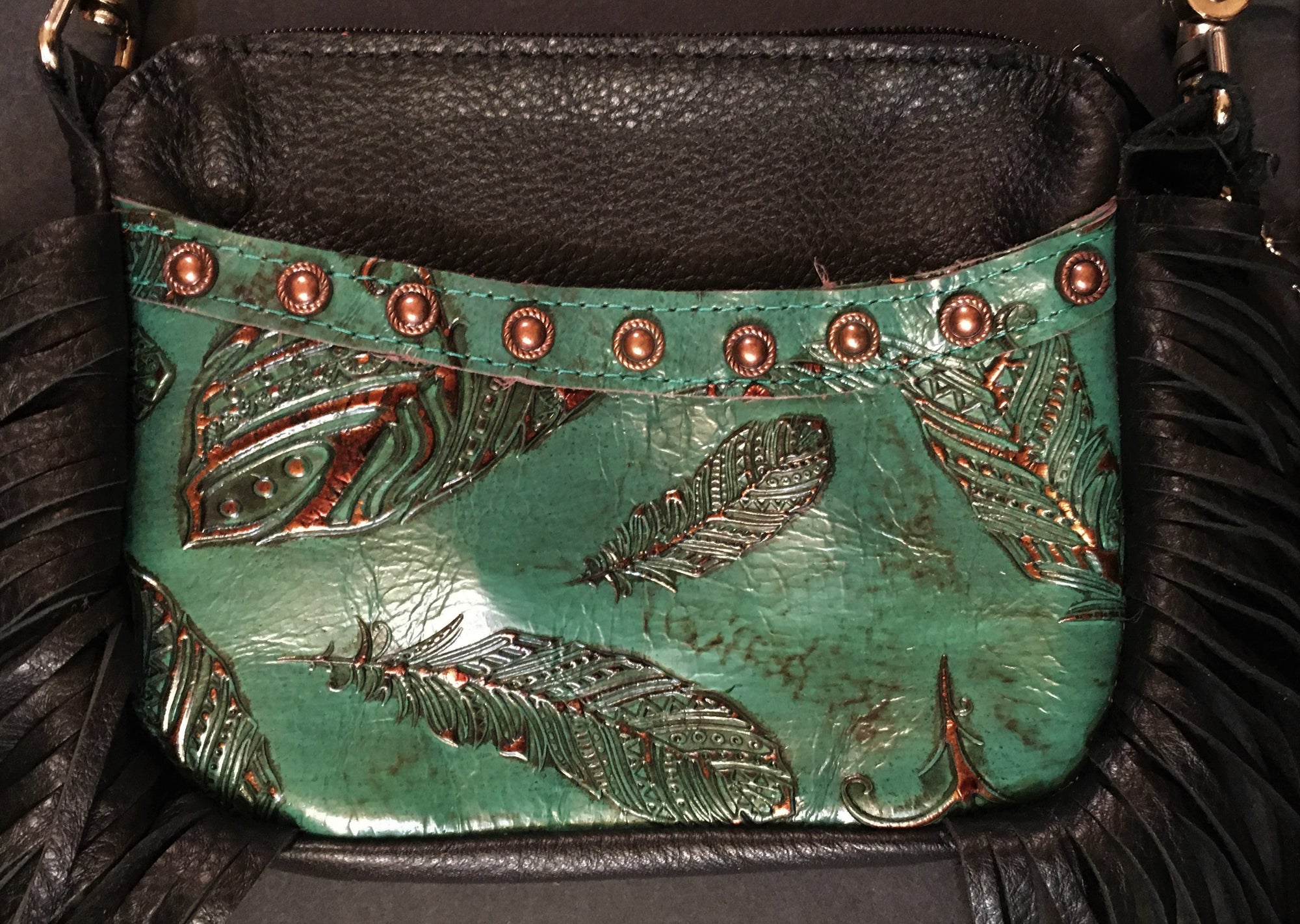 Hip Bag Company Side Cellphone with Fringe Jade Feather Leather