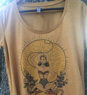 Original Cowgirl Clothing Rockin' B Ranch Howdy Hi Lo Hemline Gold