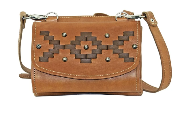 American West Handbag Tribal Weave Crossbody Distressed Charcoal Brown #4483982