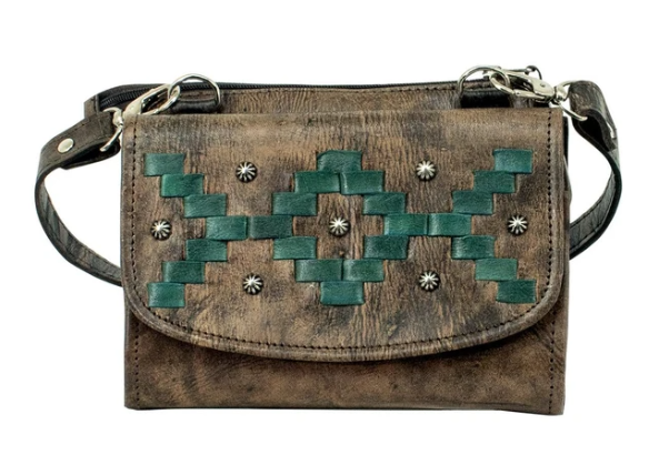 American West Handbag Tribal Weave Crossbody Distressed Charcoal #4483982
