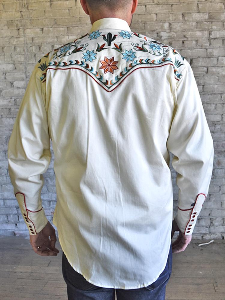 Rockmount Ranch Wear Men's Agave Cactus Floral Embroidery Ivory Back