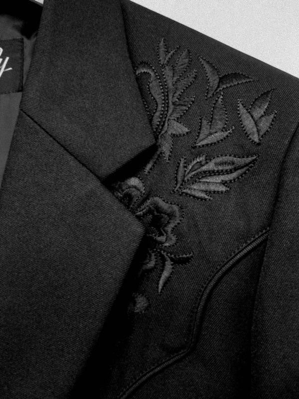 Scully Men's Western Blazer with Black Floral Embroidery on Black Front View