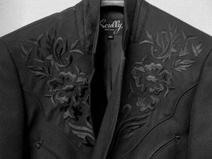 Scully Men's Western Blazer with Black Floral Embroidery on Black Front View